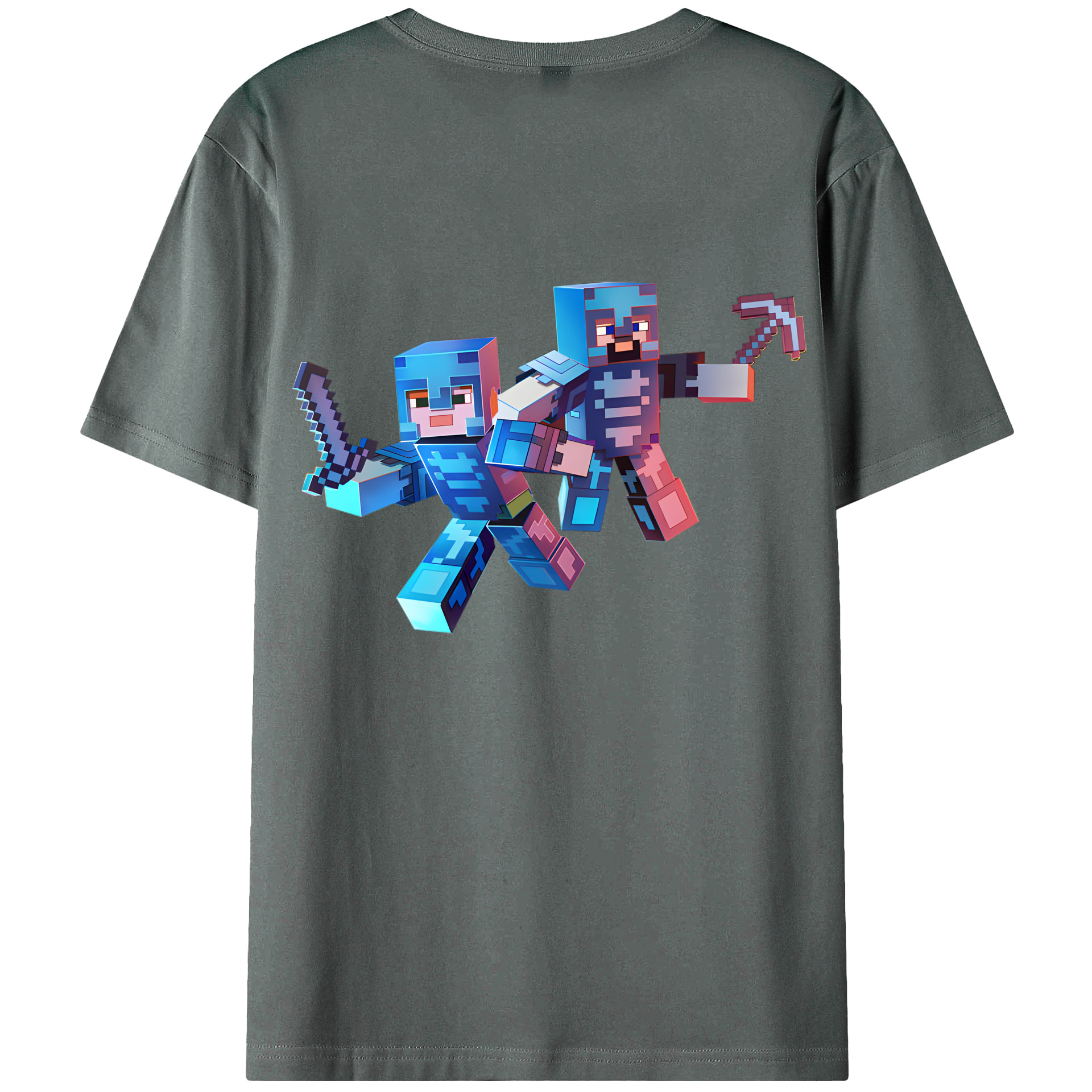 （画像用） マインクラフト ブロックの世界 Minecraft MC Block world 綿100％ メンズ半袖Tシャツ（バックプリント） 通気性